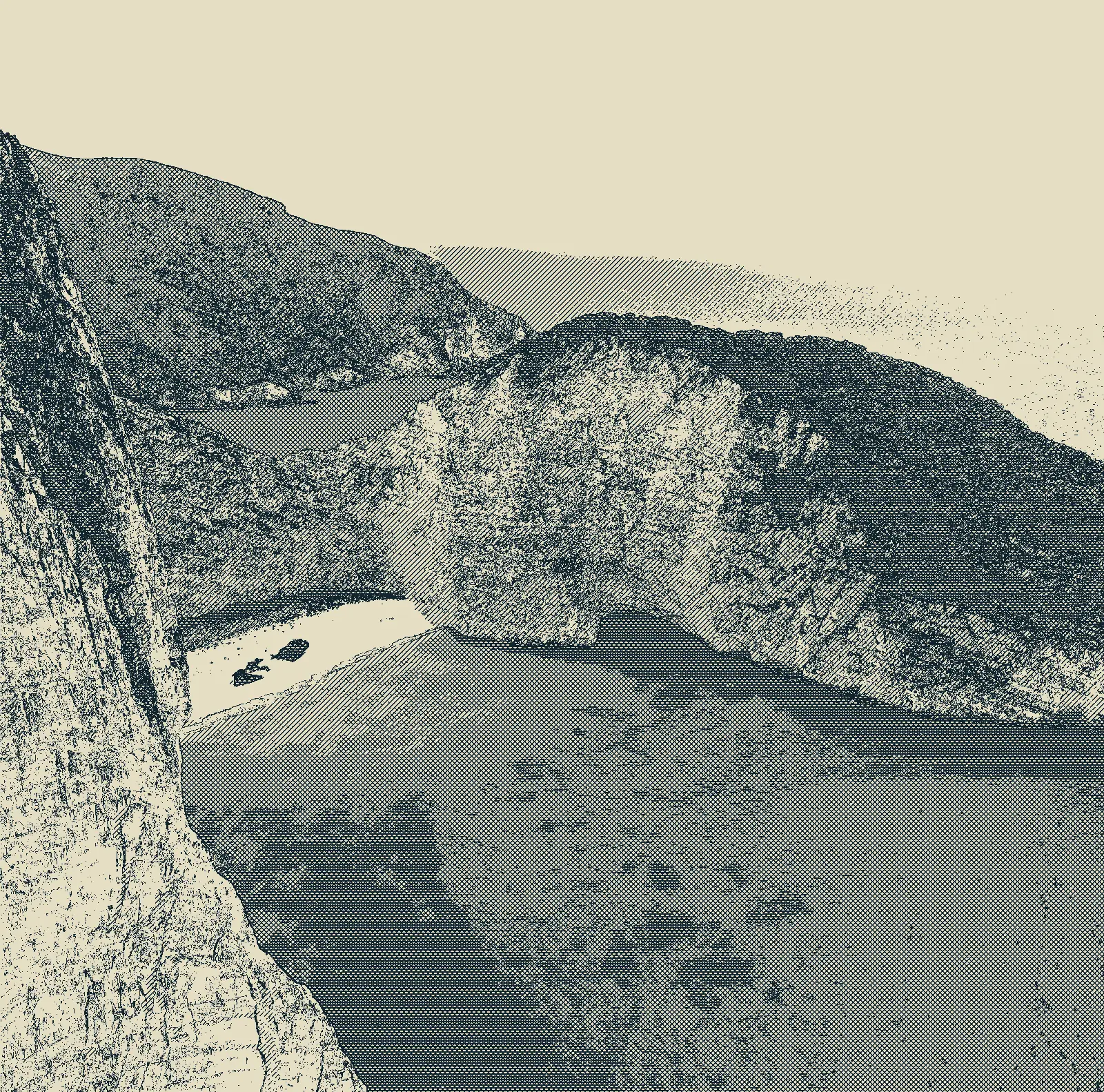 Engraving-style illustration: Navagio bay on Zakynthos